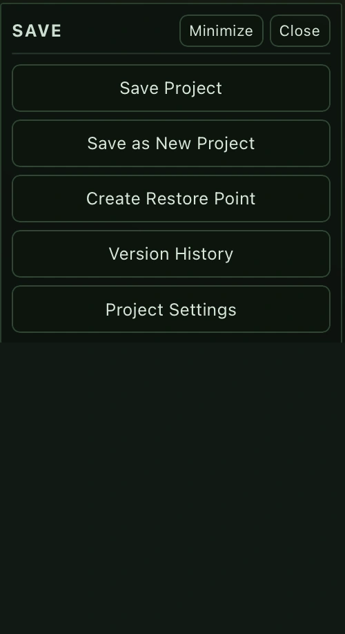 Plox save panel on a mobile portrait workspace